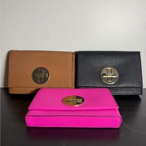 kate spade Crossbody Wallet Trio in Hot Pink, Black & Brown with Gold Turnlock